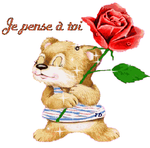 Gif animé je pense à toi ourson et rose